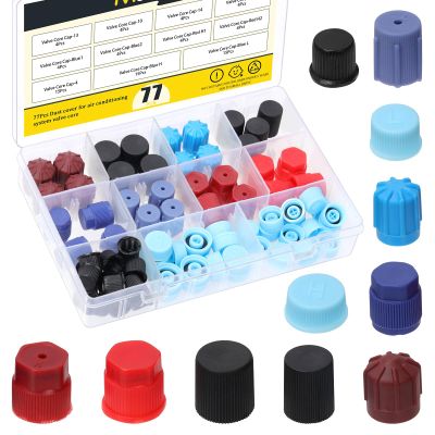 Mardatt 77Pcs R12 R134a AC Caps for Cars, 11 Sizes Car Air Conditioning Valve Cap, Auto Air Conditioning Service Charging Port Dust Cover, Sealed Recharge Valve Core Dust Cover