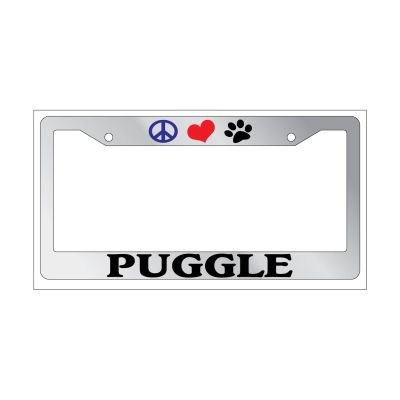 License Frame Chrome Peace Love Paw Puggle 534 Classic Decorative License Holder Durable and Corrosion-Resistant Sturdy Elegant Registration Number Frame