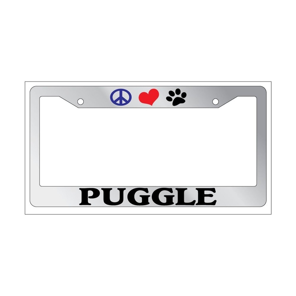 License Frame Chrome Peace Love Paw Puggle 534 Classic Decorative License Holder Durable and Corrosion-Resistant Sturdy Elegant Registration Number Frame