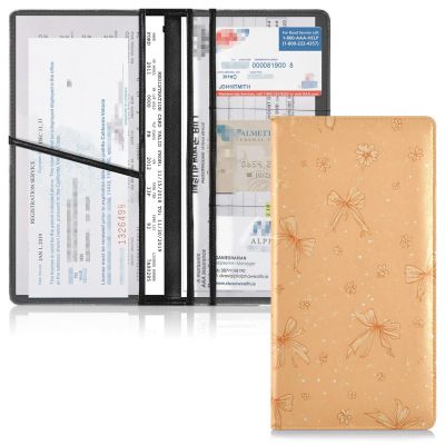 Bolaz Fall Bow Small Floral Car Registration and Insurance Holder Leather Vehicle Document Glove Box Organizer for License Cards Accessories Women
