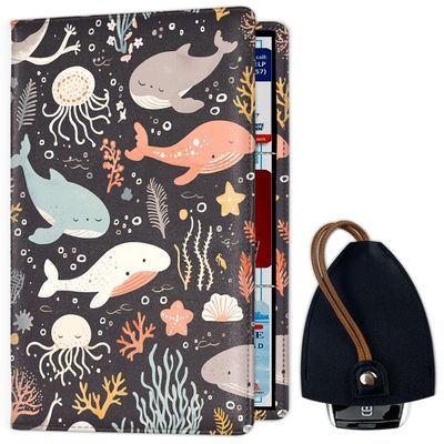 Car Registration and Insurance Holder, Waterproof PU Leather Auto Truck Document Holder for Men Women, Vehicle Glove Box Organizer with Magnetic Shut for Cards, Driver License, Whale Cartoon Pattern