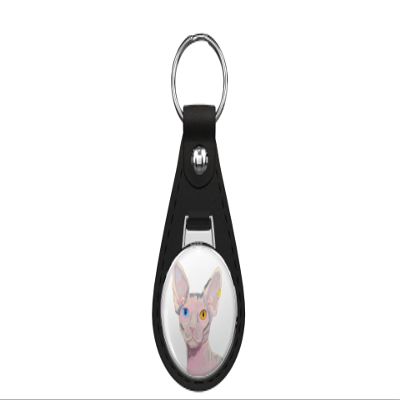 1080 Graphics sphynx cat, pretty eyes Leather Keychain Stainless Steel Ring for Keys, Bags, or Backpacks