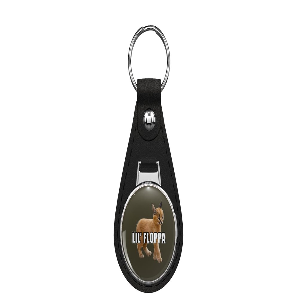 1080 Graphics Floppa peeker meme peeking Big floppa baby caracal Leather Keychain Stainless Steel Ring for Keys, Bags, or Backpacks