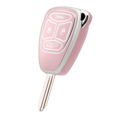CHATYYD Key fob Cover for Chrysler, Soft TPU Car Key Cover Case for 2005-2009 Jeep Commander Grand Cherokee Chrysler 300 Dodge Charger Durango Accessories(4 Buttons) (Pink)