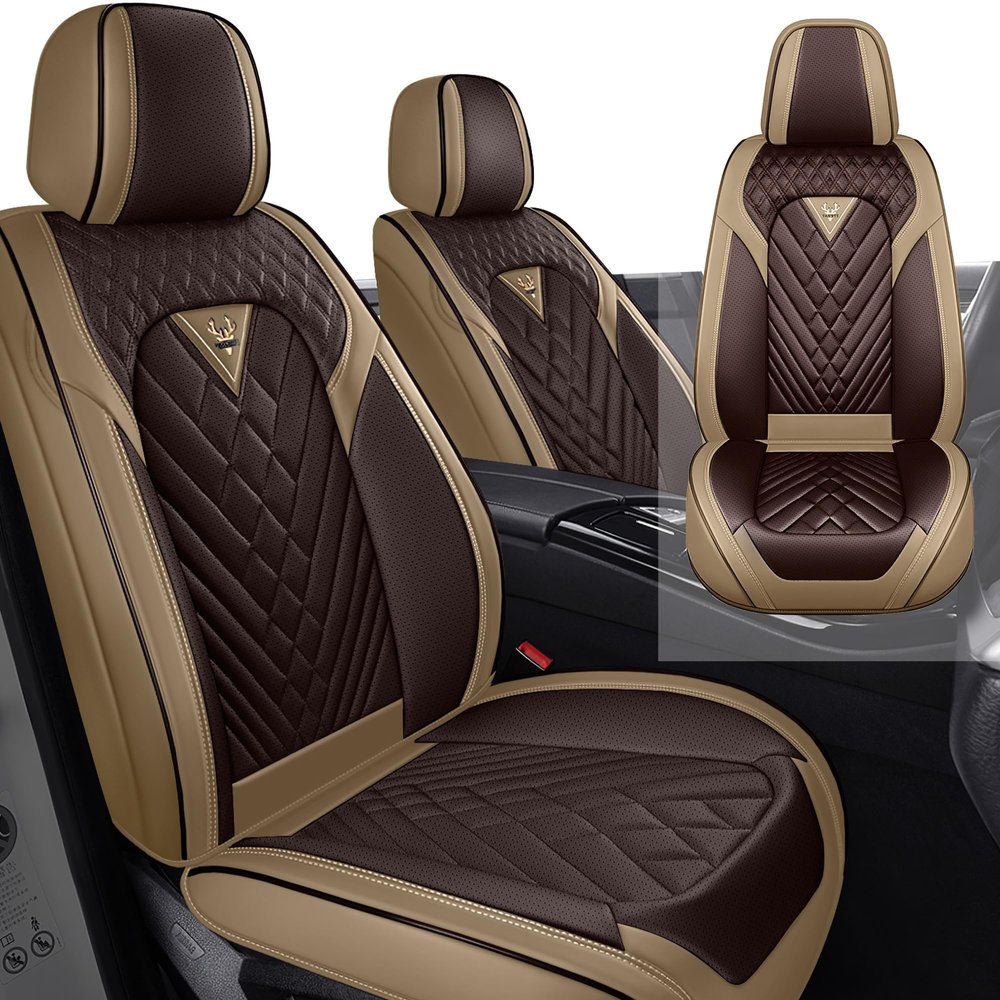 JARMAY Car Seat Cover for Dodge Challenger 2008-2023, Waterproof Durable Premium Leather Seat Cover, Comfortable Breathable Personalized Sports seat Covers.(2 Seats Standard,Cream Coffee)