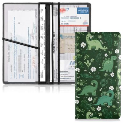Bolaz Green Dinosaur Car Registration and Insurance Holder Leather Vehicle Document Glove Box Organizer for License Cards Accessories