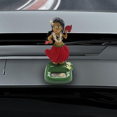 KPFILEH Solar Powered Hula Girl Dancing Car Dashboard Decorations, Cute Swing Hawaiian Auto Dash Figure Ornament with Shaking Head, Vehicle Interior Accessories for Car, Home, Desktop(Red)