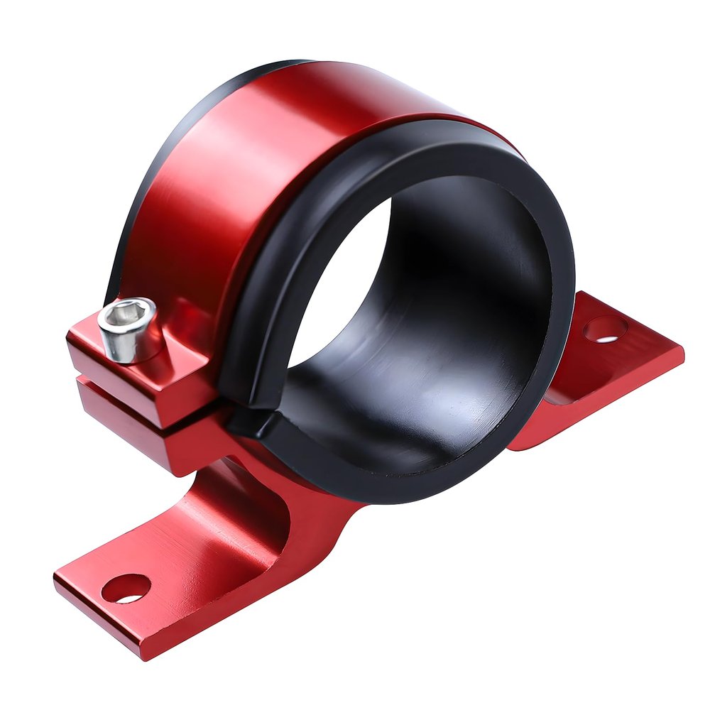 Hovom Fuel Filter Mounting Bracket, 50mm Fuel Pump Clamp Holder with Rubber Inner Ring, Aluminum Alloy Mounting Cradle Bundle Holder for Oil/Fuel/Gas Pumps, Universal Car Accessories (Red)