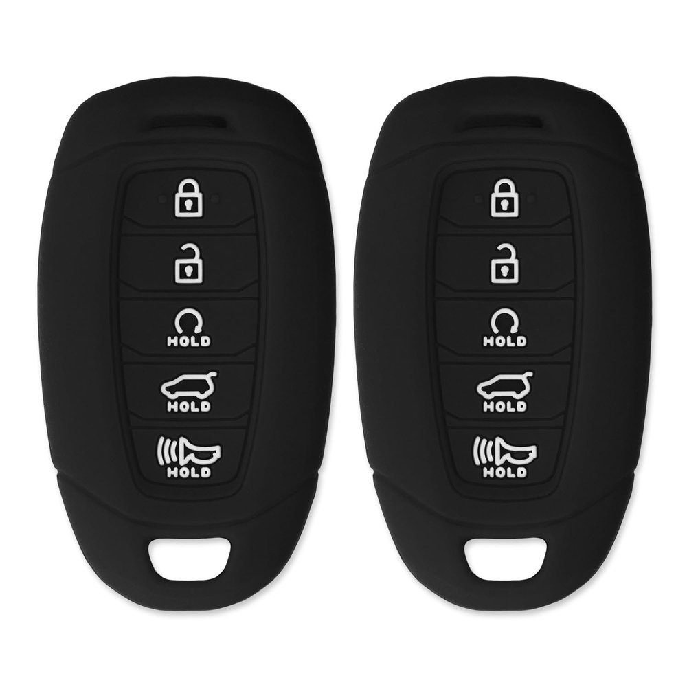 StandardAutoPart Silicone Key Fob Cover for Hyundai Elantra (2021-2023) Elantra Hybrid (2021-2024) Elantra N (2021-2024) Soft Rubber Protective Case (Double Black - 2 Pack)