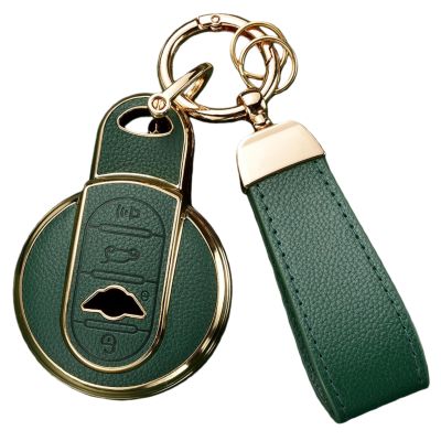 Axtrulix Key Fob Cover for BMW Mini Cooper, Upper Leather + Soft TPU Key Cover Case Shell for Clubman, Hardtop, Convertible, Countryman 2014-2024