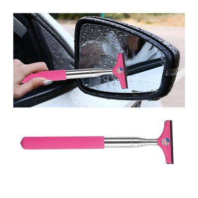 SWPHRT Car Side Mirror Squeegee, Retractable Vehicle Rear View Mirror Wiper with Anti-Slip Handle, Portable Auto Rearview Squeegee Cleaner for Car Raindrop, Universal Fit (Pink/Red Flag)