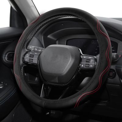 Leather Car Steering Wheel Cover, Universal 15 inch Microfiber Leather Steering Wheel Cover, Anti-Slip Breathable Steering Wheel Decoration, Steering Wheel Accessories for Women Men