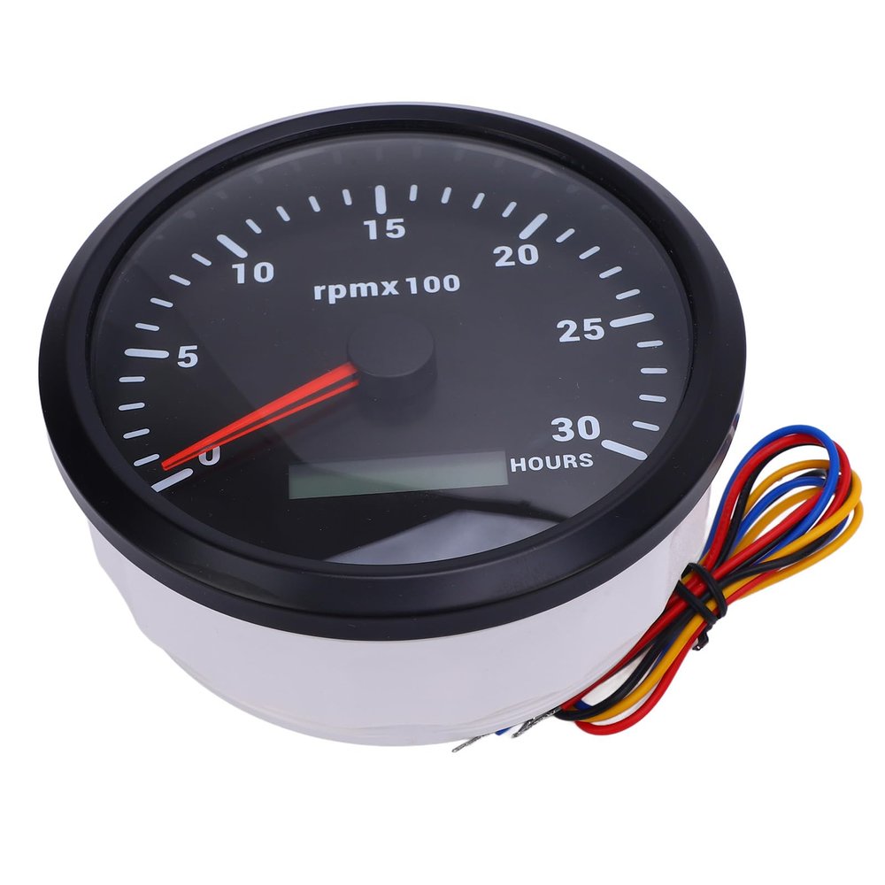 Qqmora 110mm 4 3/8in Tachometer Gauge 7 Color Backlight DC 9 32V 3000RPM with Hour Meter for Car Boat Truck RV Marine Vehicles Universal RPM Monitoring Solution (Black Dial Black Bezel CXA003B)