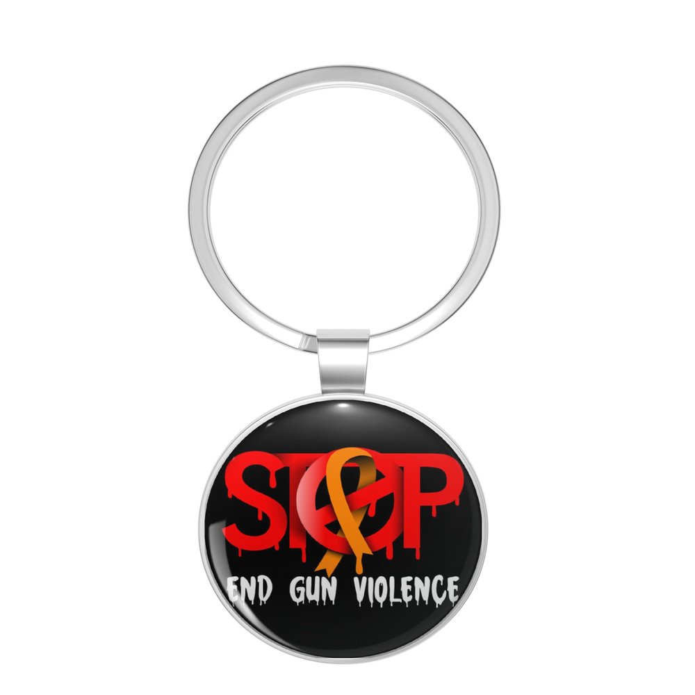 1080 Graphics stop end gun violence Awareness Day Wear Orange Enough End Gun Violence gun laws save lives Stainless Steel Keychain with Ring Double Sided