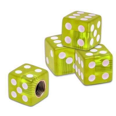 Surosha 4PCS Dice Style Tire Valve Stem Caps, Tire Valve Stem Covers, Corrosion Resistant Leakproof Car Wheel Air Caps with Rubber Ring, Wheel Tyre Air Cover for Vehicles (Transparent Yellow)