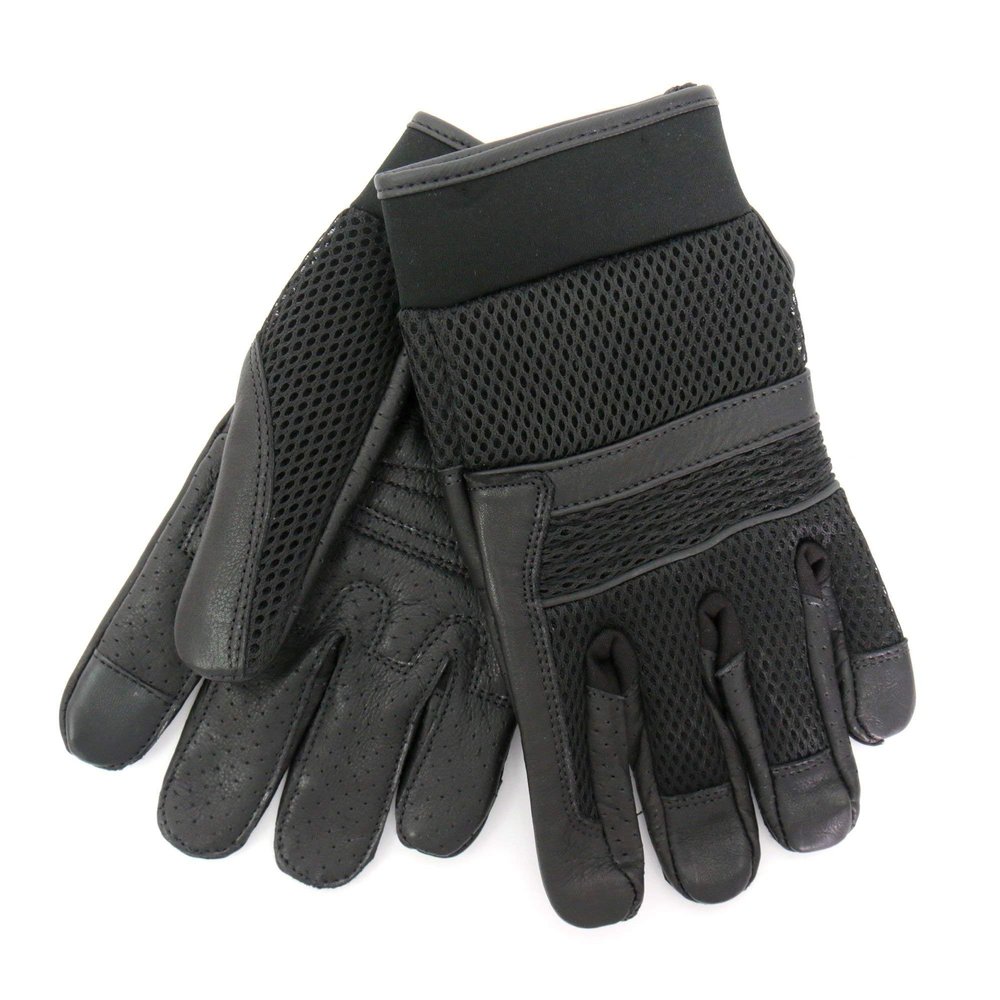 Hot Leathers Mens Mesh & Leather MechanicStyle Riding Gloves with Piping Black