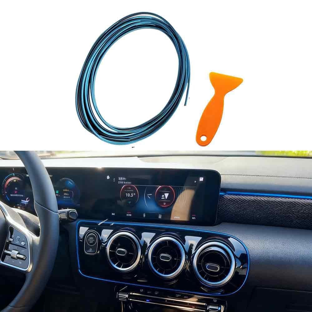 QKWL Car Interior Decorative Strip, Door Center Console Gap, Instrument Panel Decorative Strip, for Most Car Dashboards, Air Vents, Doors, Etc (Blue, 9.8 FT)