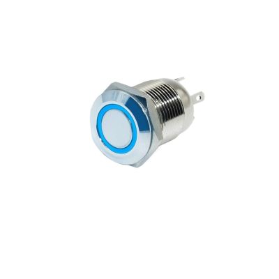 12mm Metal Button Switch Momentary Latching Type Electrical Power Button Fixed Switch 3V 6V 12V 24V 220V LED Light(Blue LED,Latching-self Lock,3-6V)