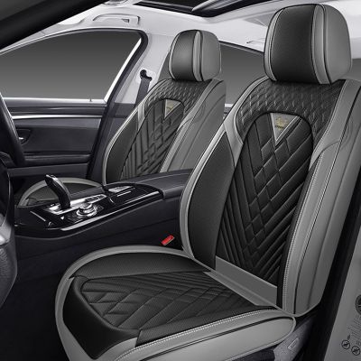 HESHS Car Seat Covers Front Seats for Chevrolet Sonic 2012-2020, Waterproof Nappa Leather Car Seat Cover, Full Coverage Car Seat Covers Sets(2 Seats/Gray Black)