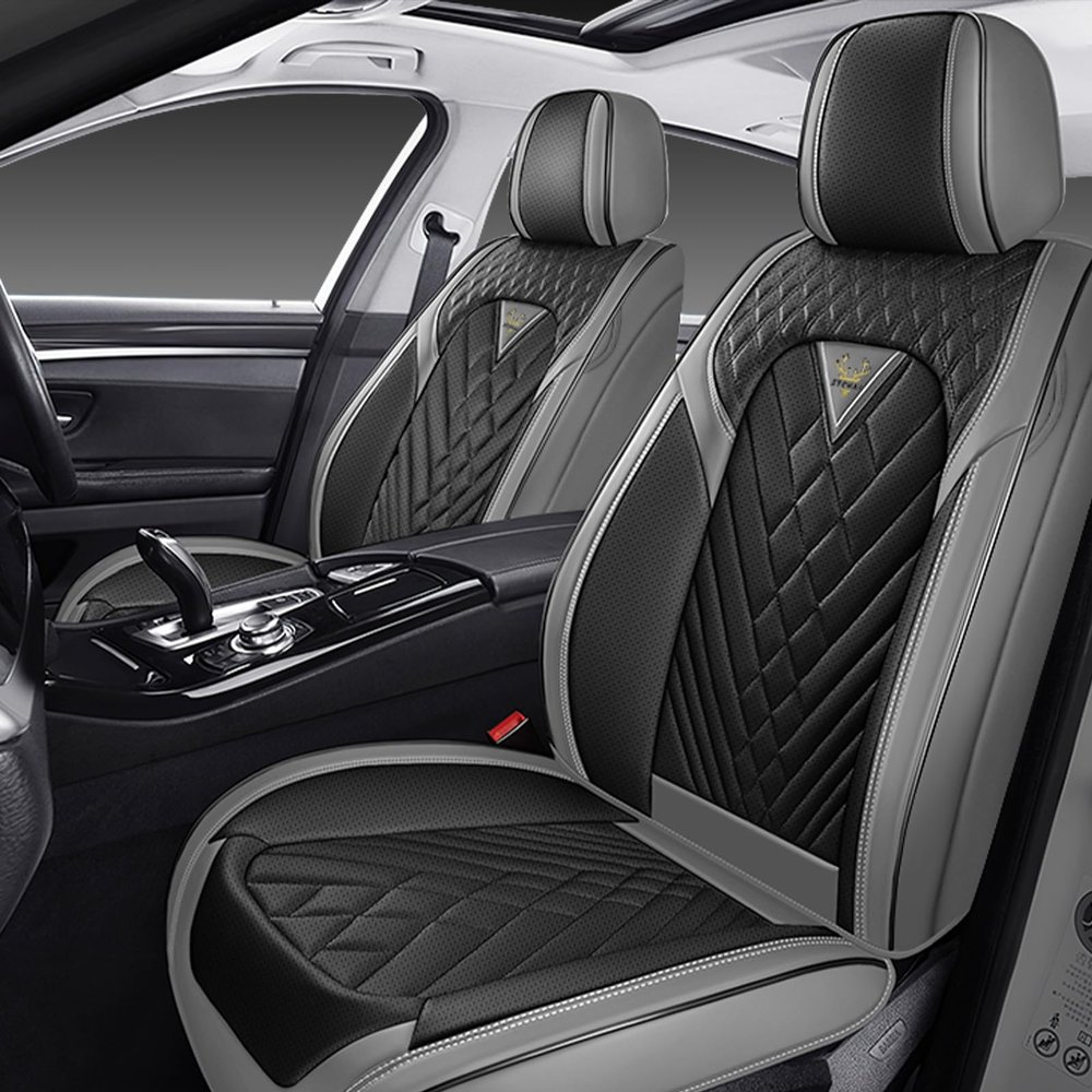 HESHS Car Seat Covers Front Seats for Chevrolet Sonic 2012-2020, Waterproof Nappa Leather Car Seat Cover, Full Coverage Car Seat Covers Sets(2 Seats/Gray Black)