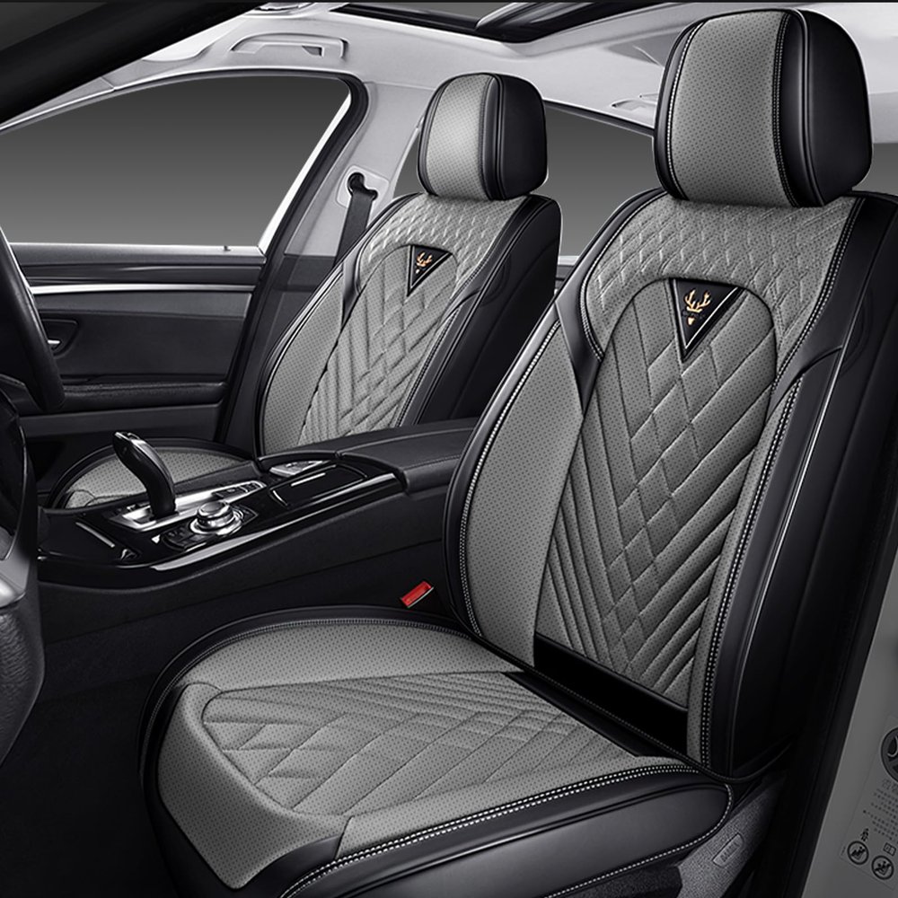 HESHS Car Seat Covers Front Seats for Chevrolet Sonic 2012-2020, Waterproof Nappa Leather Car Seat Cover, Full Coverage Car Seat Covers Sets(2 Seats/Black Gray)