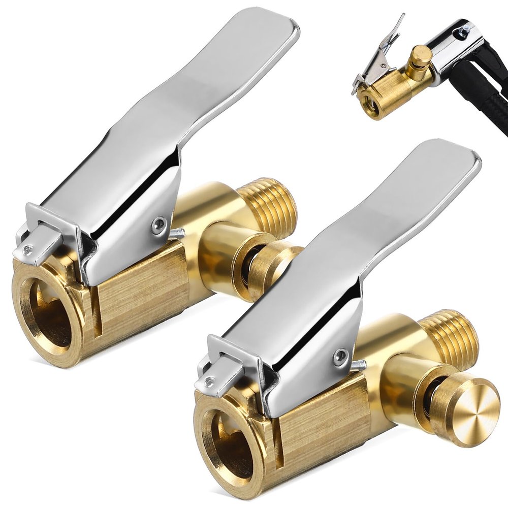 VINTORKY 2pcs Quick Connect Copper Tire Inflator Chuck with Locking Clip and Release Button Air Chuck Fittings for Fast Easy Tire Inflation and Maintenance