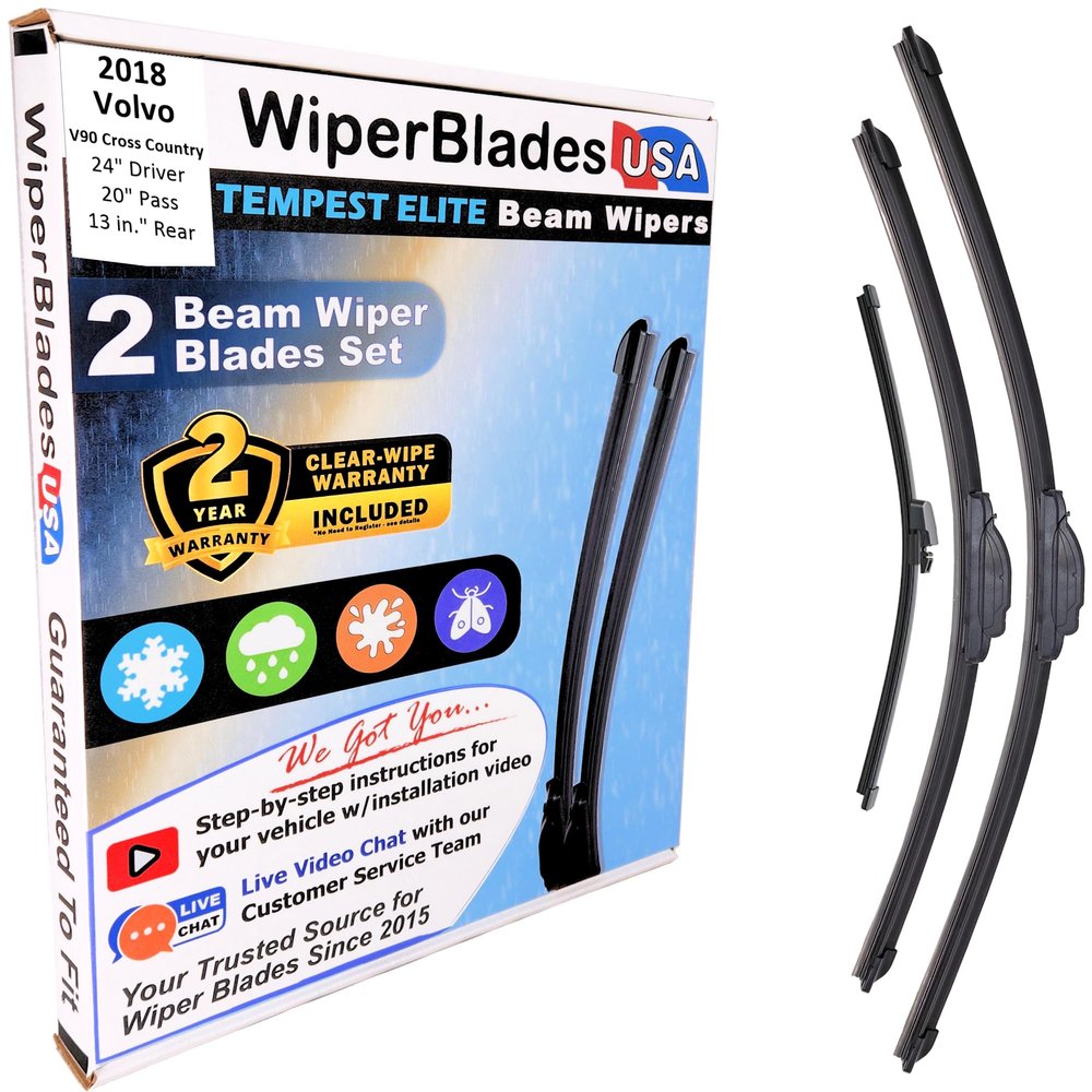 Wiper Blades Set/3 fits Volvo V90 Cross Country 2018 w/2yr Wear Warranty