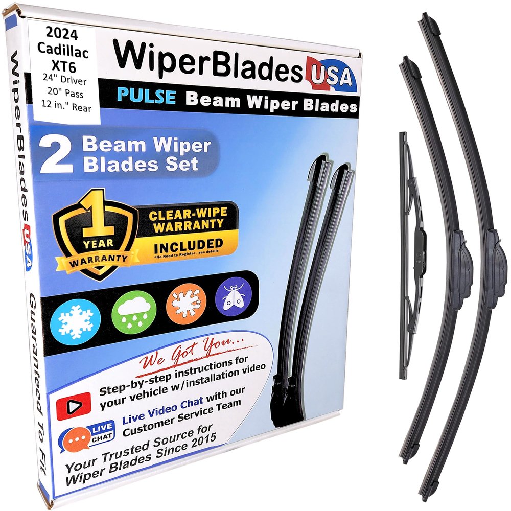 Wiper Blades fits Cadillac XT6 2024 Set/3 w/1yr Wear Warranty -Easy Install