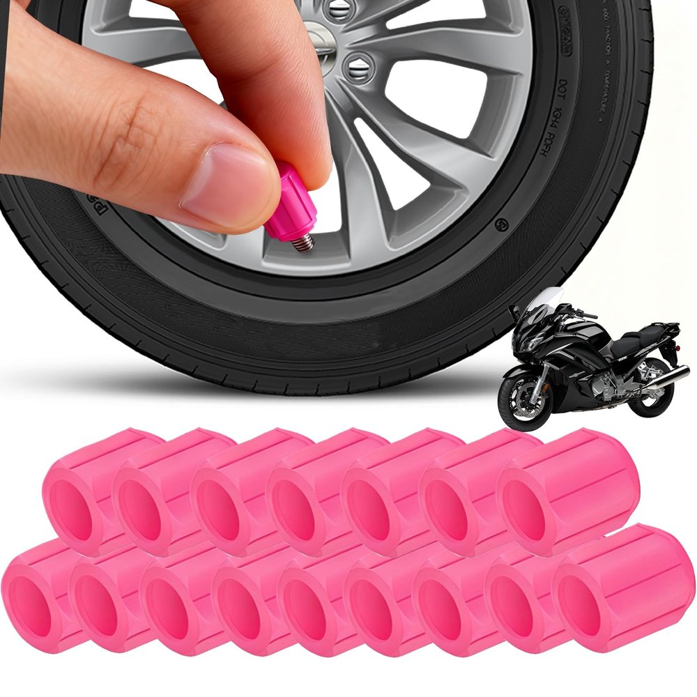 HSKJTT 16 Pcs Glow in The Dark Car Tire Valve Caps Set, Fluorescent Luminous Night Tire Air Cap Dustproof Universal Decoration Accessories for Safe Night Driving(Pink)