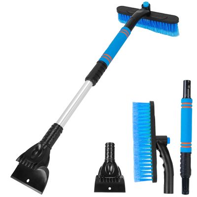 Zorpupoa 3 in 1 Windshield Ice Scraper, Extendable 27.56in Car Snow Removal Tool Telescoping Car Broom Snow Shovel Automobile Frost Removal Winter Car Accessories (Blue)