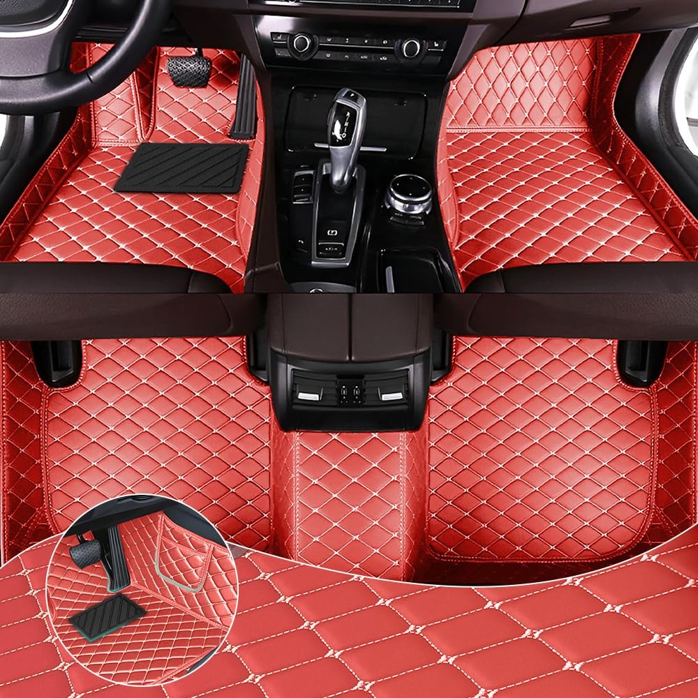 Car Floor Mats Fit for Honda Civic Coupe 2008-2011 All Weather Durability Leather Car Floor Mats, Skidproof Pedal, Waterproof, Wear-reistant(Red Beige)