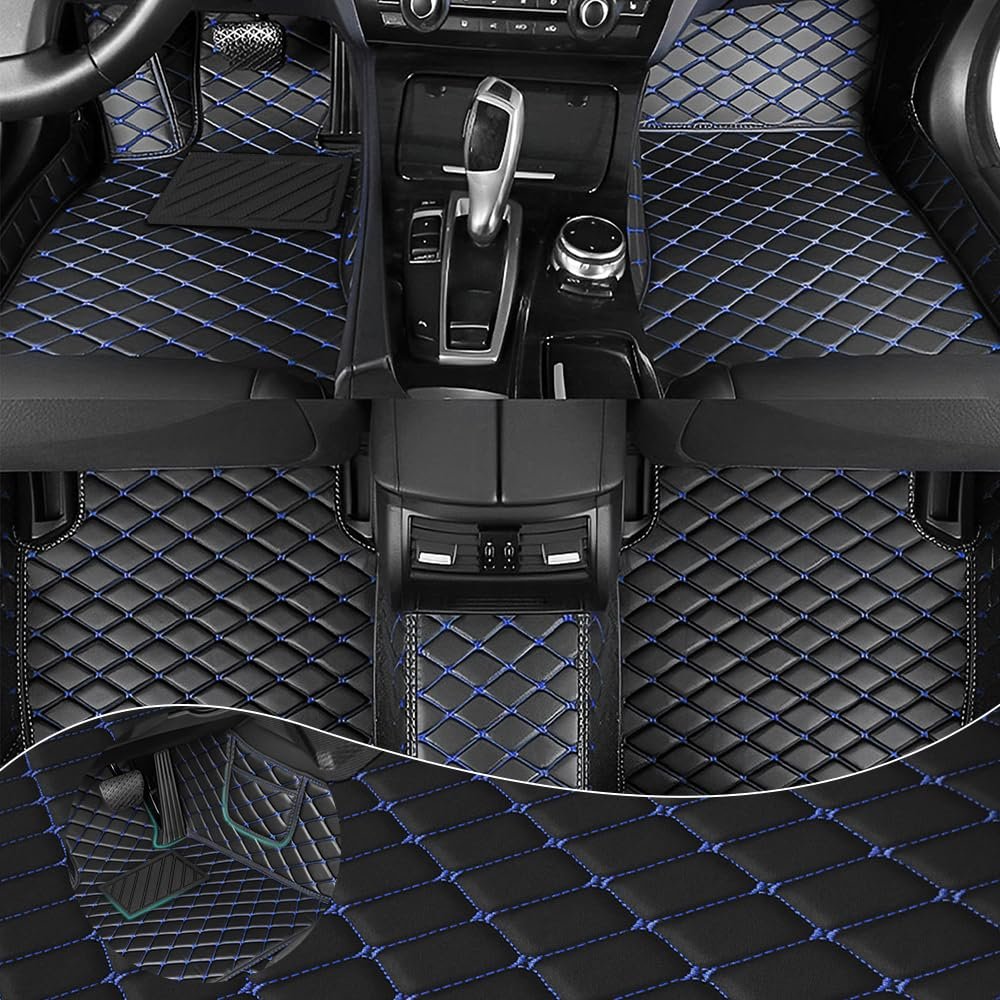 Car Floor Mats Fit for Honda Civic Hybrid 2023 All Weather Durability Leather Car Floor Mats, Skidproof Pedal, Waterproof, Wear-reistant(Black Blue)