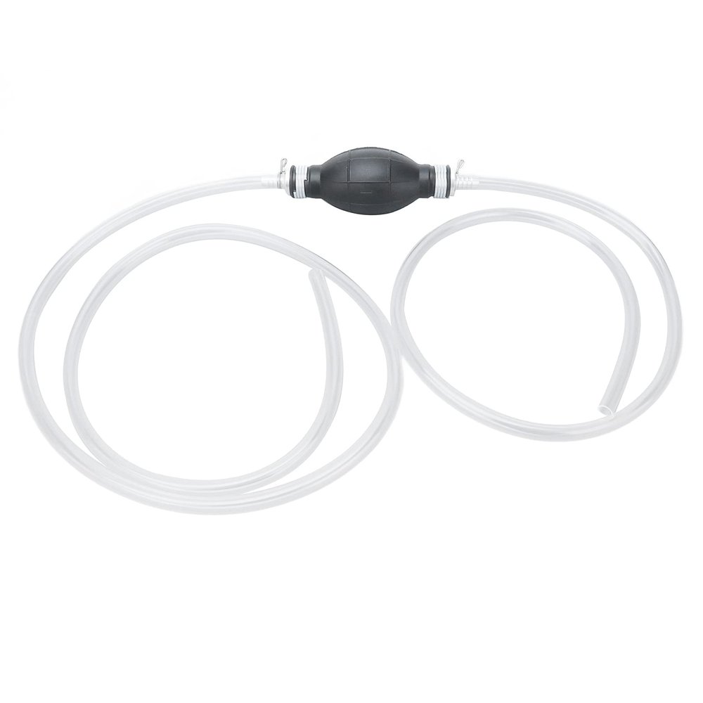 Manual Siphon Pump Portable Hand Liquid Transfer Tool Kit for Water Gas Efficient Non Leak Design with 2Pcs PVC Hose Ideal for Lawn Mower Hedge Trimmer Black