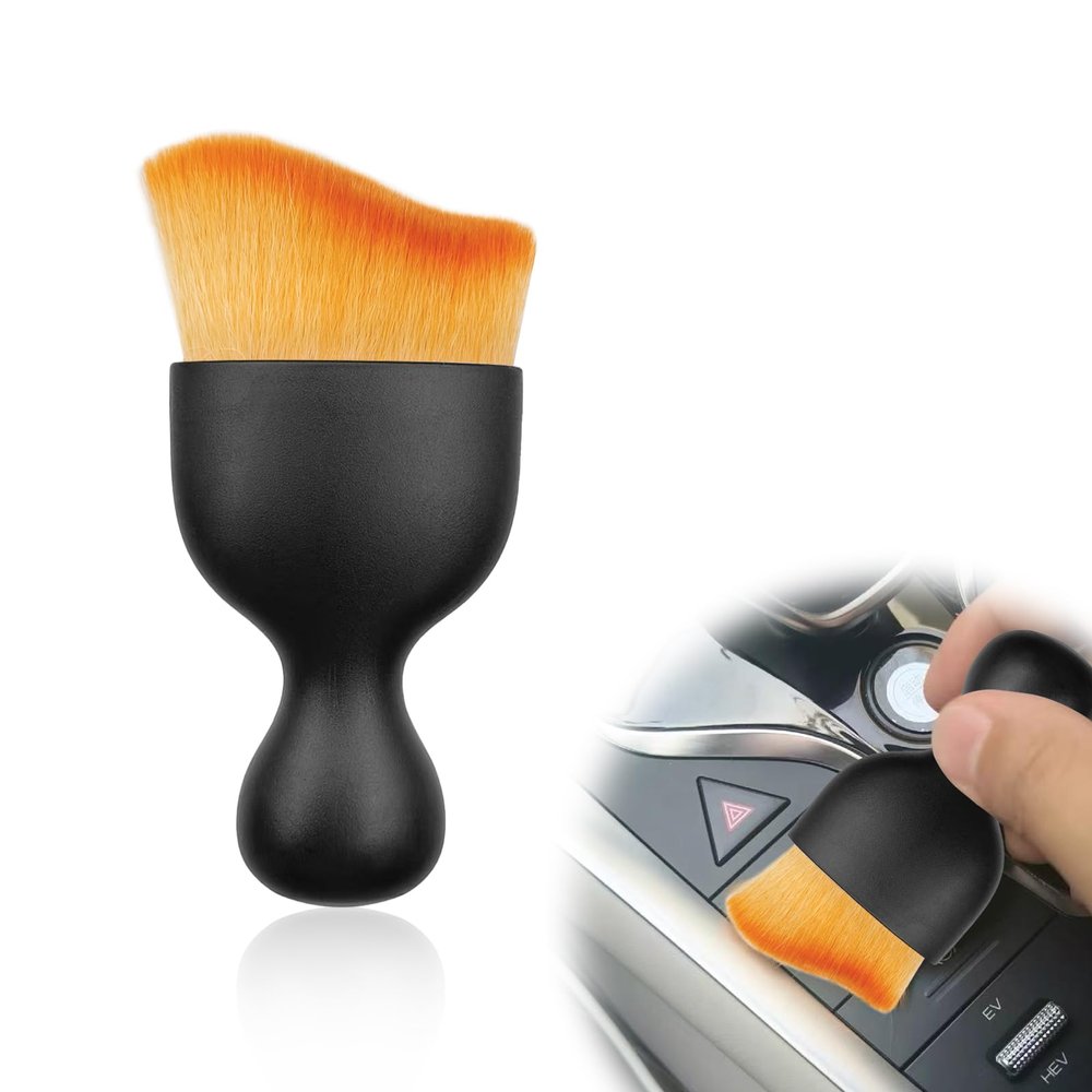 1Pcs Auto Soft Hair Brush Advanced Car Interior Detailing Brush for Dashboard Air Vent Gaps Dust Removal and Cleaning of Leather Surfaces Widely Used, Black handle, yellowish-brown bristles