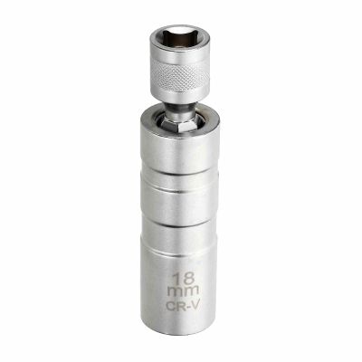 HARFINGTON 1pcs Spark Plug Socket Set 3/8" Drive 18mm Swivel Magnetic 12 Point Thin Wall Spark Plug Socket with 360 Degree Swivel CR-V Steel, Silver