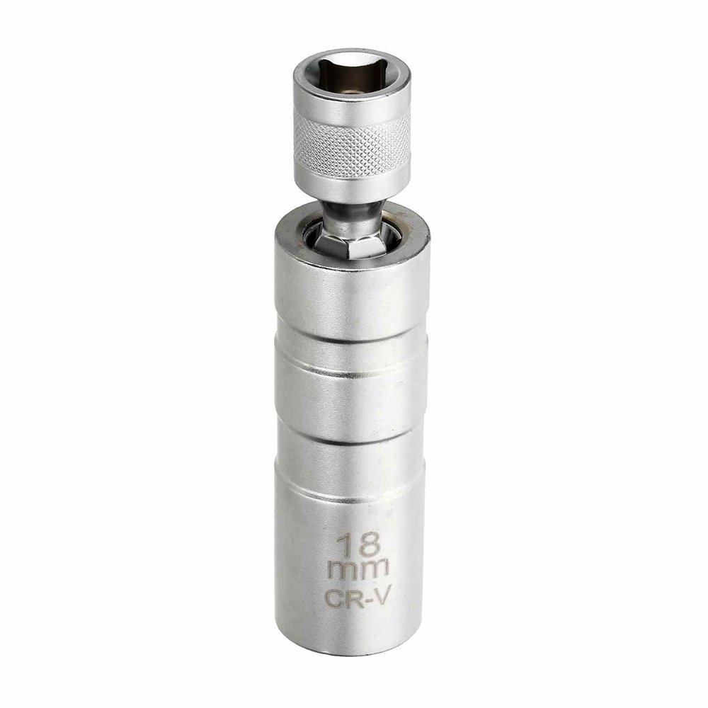 HARFINGTON 1pcs Spark Plug Socket Set 3/8" Drive 18mm Swivel Magnetic 12 Point Thin Wall Spark Plug Socket with 360 Degree Swivel CR-V Steel, Silver
