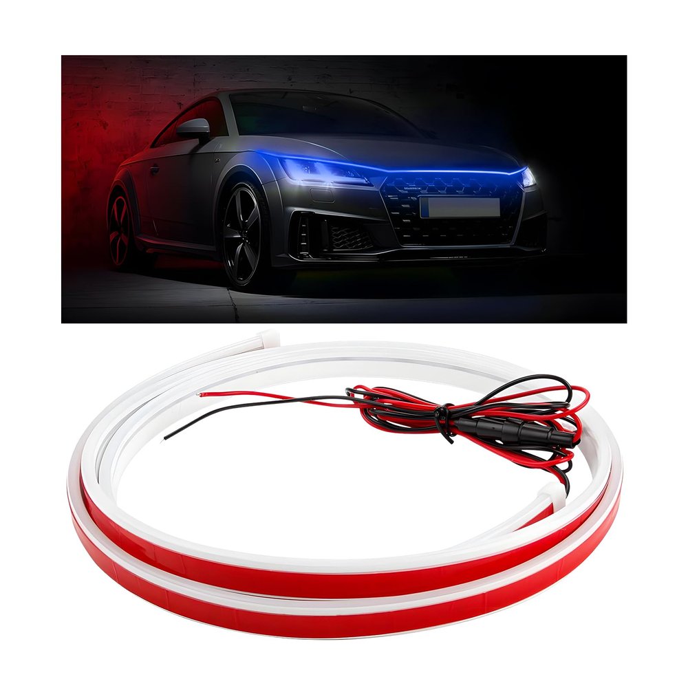 VCYOPN Car Hood Light Strip, 59 Inch Flexible LED Daytime Running Light Strip Vehicle Exterior Decor, 12V Waterproof Dynamic Scan Start Up Hoodbeam Kit for Cars Trucks SUVs (Blue)