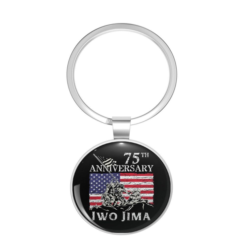 1080 Graphics 75Th Anniversary Iwo Jima 1945 2020 Wwii Veteran Us Flag Stainless Steel Keychain with Ring Double Sided
