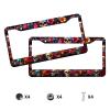 Skull License Plate Frame Bloom Neon Floral Day Dead Halloween Personalise Stainless Steel Metal Car Plates Funny License Plate Frames Decorative for Men Women 6 X 12 Inch with Screws view 3