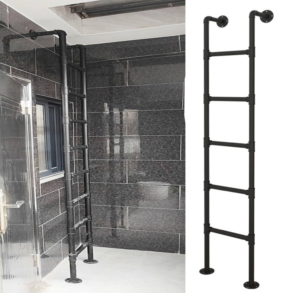 Space-Saving Wall-Mounted Metal Bunk Bed Ladder | Adjustable 4ft-7.6ft Attic and Basement Egress Ladder | Easy Installation Twin Climb Ladders for Dorms and Libraries(6.1FT/1.86M/73.2IN)