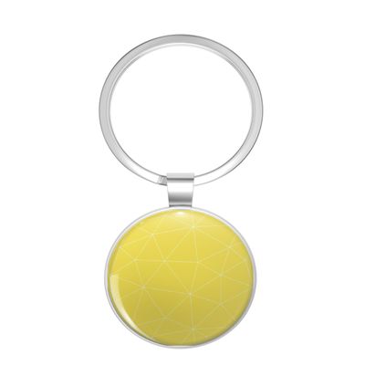 1080 Graphics Abstract polygonal yellow background with thin white lines. Stainless Steel Keychain with Ring Double Sided