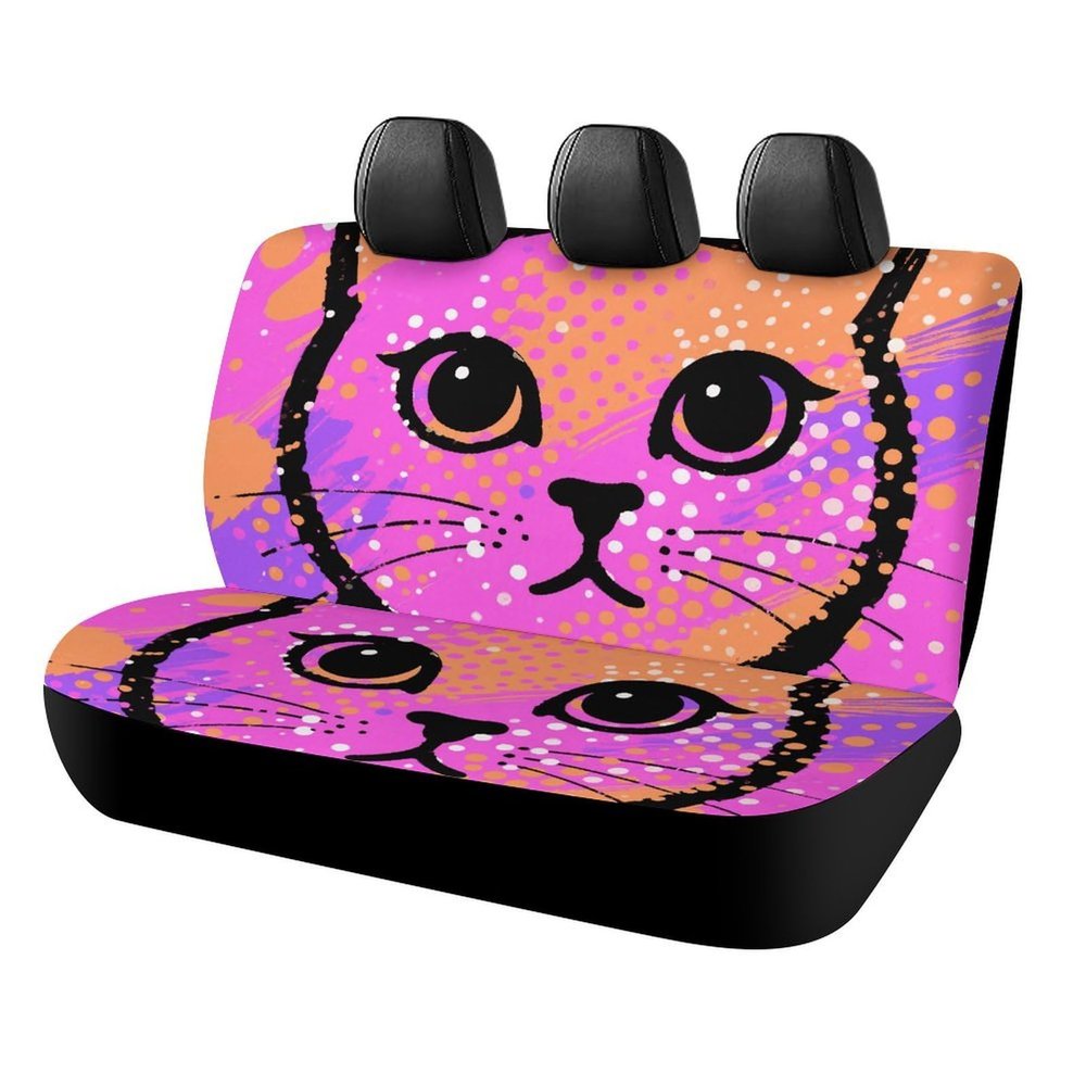 Universal Car Back Seat Cover with Elastic Design, Colorful Cat Face Car Seat Cover Non-Slip Vehicles Backseat Protector Washable Rear Bench Cover for Pets, Easy to Install