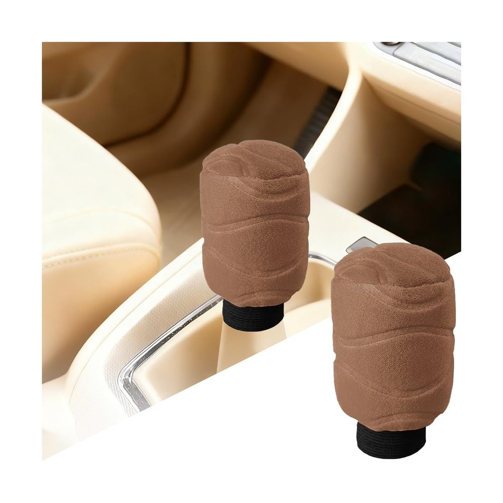 Ywdiml Car Gear Shift Knob Cover, Plush Anti-Slip Vehicle Gear Lever Handle Protector Cover, Soft Automotive Shifter Stick Decorative Protector, Universal for SUV Caravan Lorry (Coffee)