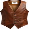 RABCHI Mens Brown Sleeveless V-Neck Leather Waistcoat Vest Premium Real Lambskin, Western Cowboy Motorcycle Casual Style (US, Alpha, 3X-Large, Regular, Regular, rich brown vest) view 1