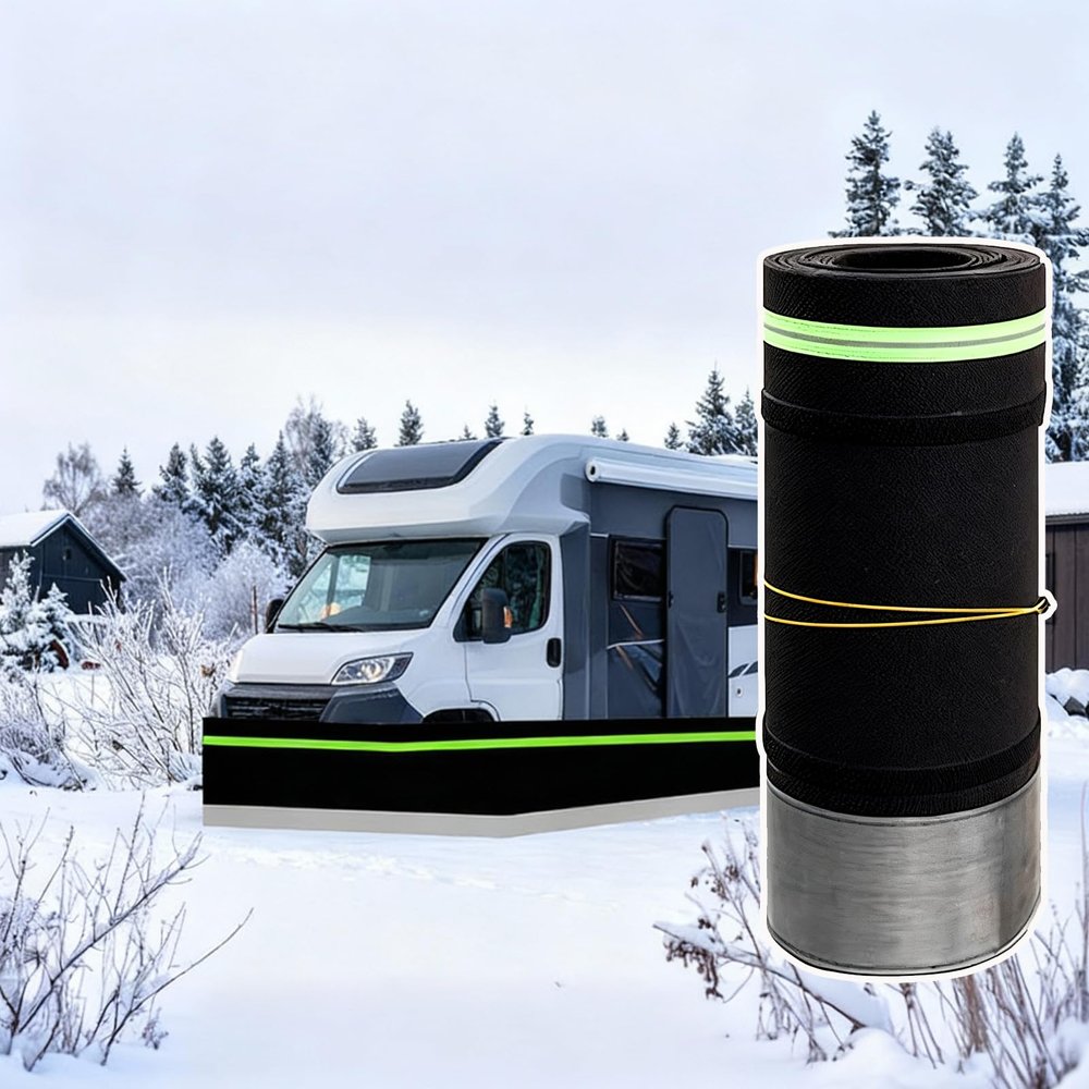 Quvex Easy Install RV Skirting for Winter, Camper Insulated Skirt with Reflective Safety Strip, Wind & Snow Protection, Stainless Mesh Bottom, RV Skirt for Travel Trailer, 5th Wheel (39.4" H, 118ft L)