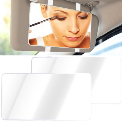 2 PCS Car Sun Visor Mirror, Cosmetic Makeup Mirrors with Straps, HD Car Interior Cosmetic Mirror, Car Accessories Universal Sun Visor Mirrors for Trucks, Cars, SUVs (White)