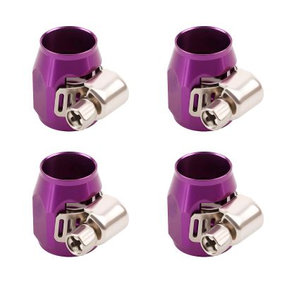 MINGABC Aluminum Hose End Finisher Clamp, Universal Fit, Red Chrome Finish, 4pcs Set for Stainless Steel and Rubber Hoses, Model (Purple, 4AN)