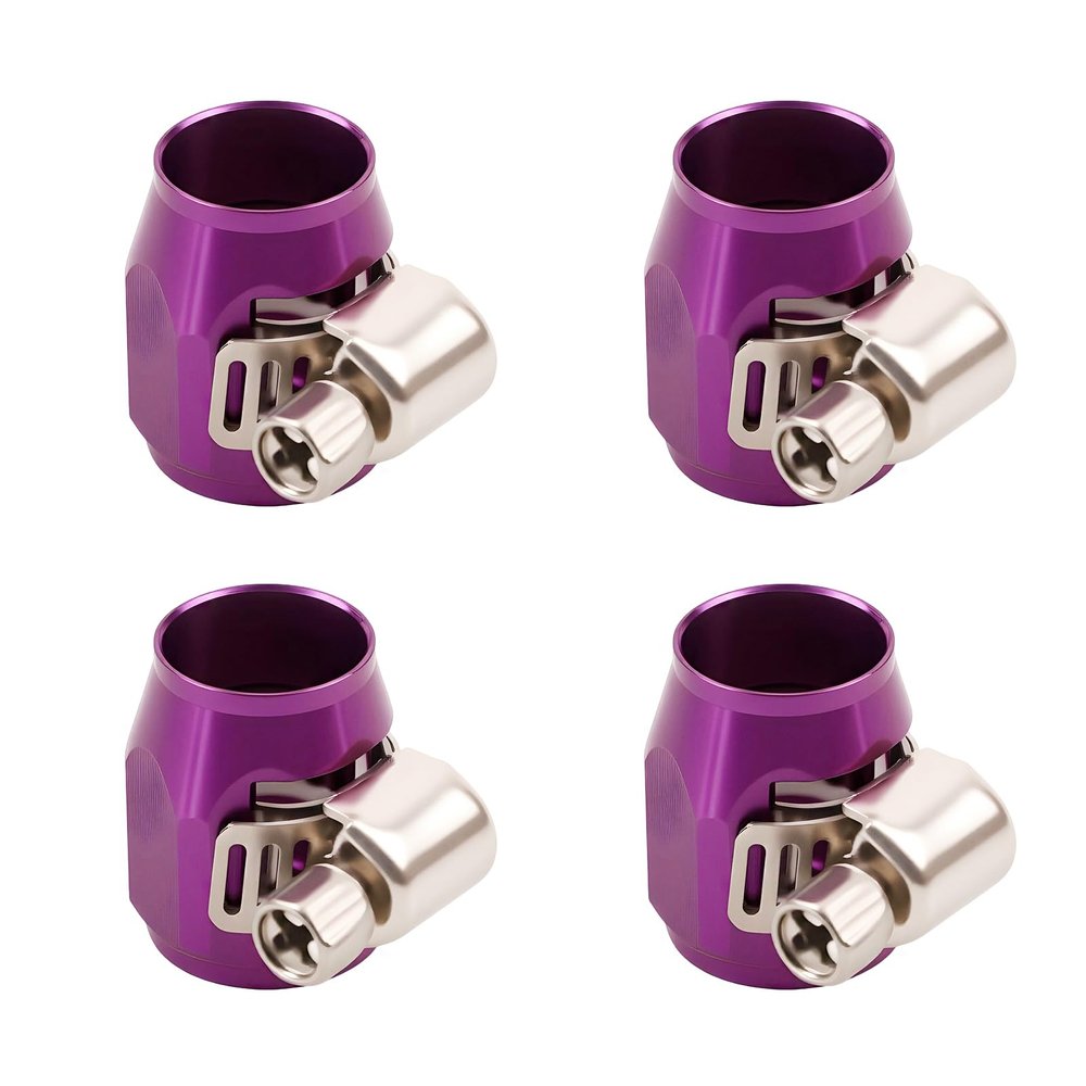 MINGABC Aluminum Hose End Finisher Clamp, Universal Fit, Red Chrome Finish, 4pcs Set for Stainless Steel and Rubber Hoses, Model (Purple, 4AN)