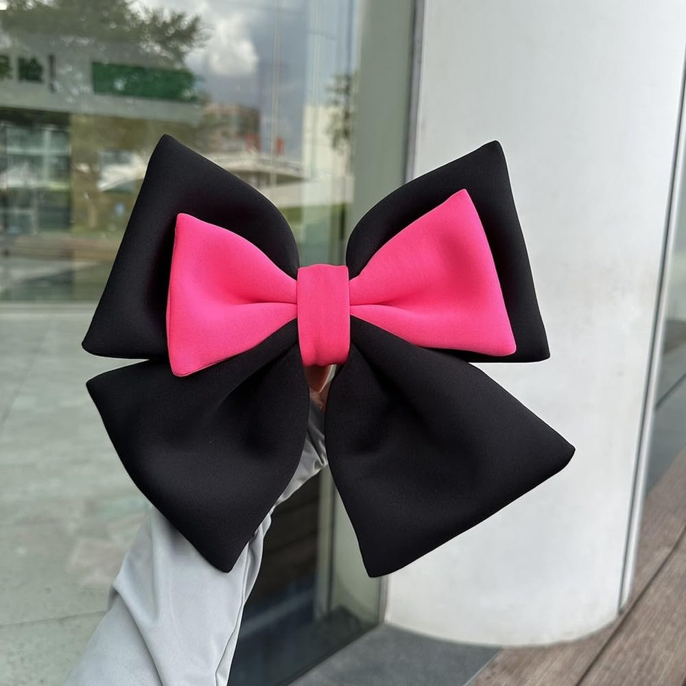 Helmet Bow Decoration Ribbon for Electric Vehicle and Motorcycle Helmets Featuring Cloth Material and Tape Backing (Black + Rose)
