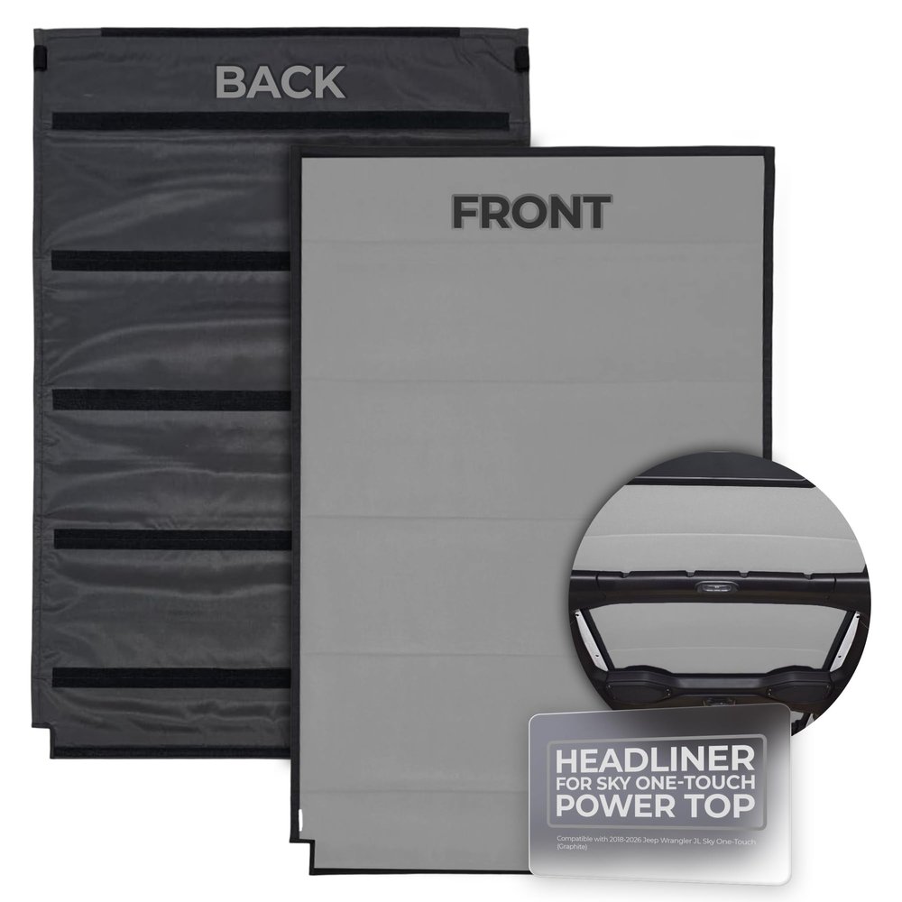 Hothead Headliners Insulating Headliner Compatible for Jeep Wrangler JL Sky One-Touch Power Top (2018-2026) | Three-Layer Design for Comfort, Noise Reduction & Easy Installation (Grey)